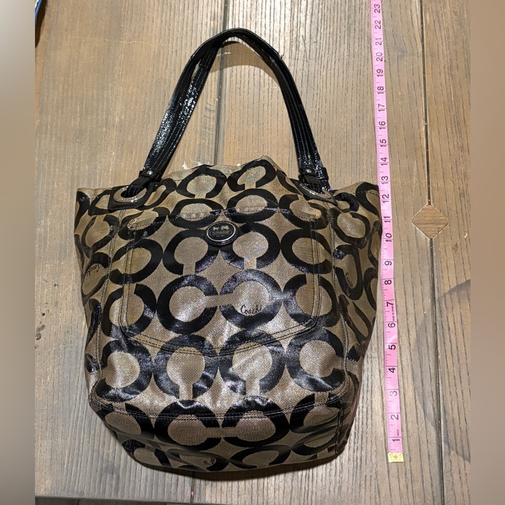 Coach Black and Brown Signature Shoulder Bag